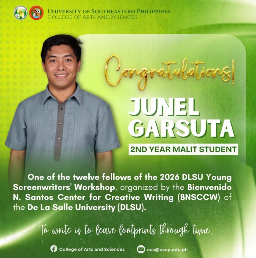 congratulations to 𝗠𝗿. 𝗝𝘂𝗻𝗲𝗹 𝗚𝗮𝗿𝘀𝘂𝘁𝗮 for being selected as 𝗼𝗻𝗲 𝗼𝗳 𝘁𝗵𝗲 𝘁𝘄𝗲𝗹𝘃𝗲 𝗳𝗲𝗹𝗹𝗼𝘄𝘀 𝗼𝗳 𝘁𝗵𝗲 𝟮𝟬𝟮𝟲 𝗗𝗟𝗦𝗨 𝗬𝗼𝘂𝗻𝗴 𝗦𝗰𝗿𝗲𝗲𝗻𝘄𝗿𝗶𝘁𝗲𝗿𝘀’ 𝗪𝗼𝗿𝗸𝘀𝗵𝗼𝗽