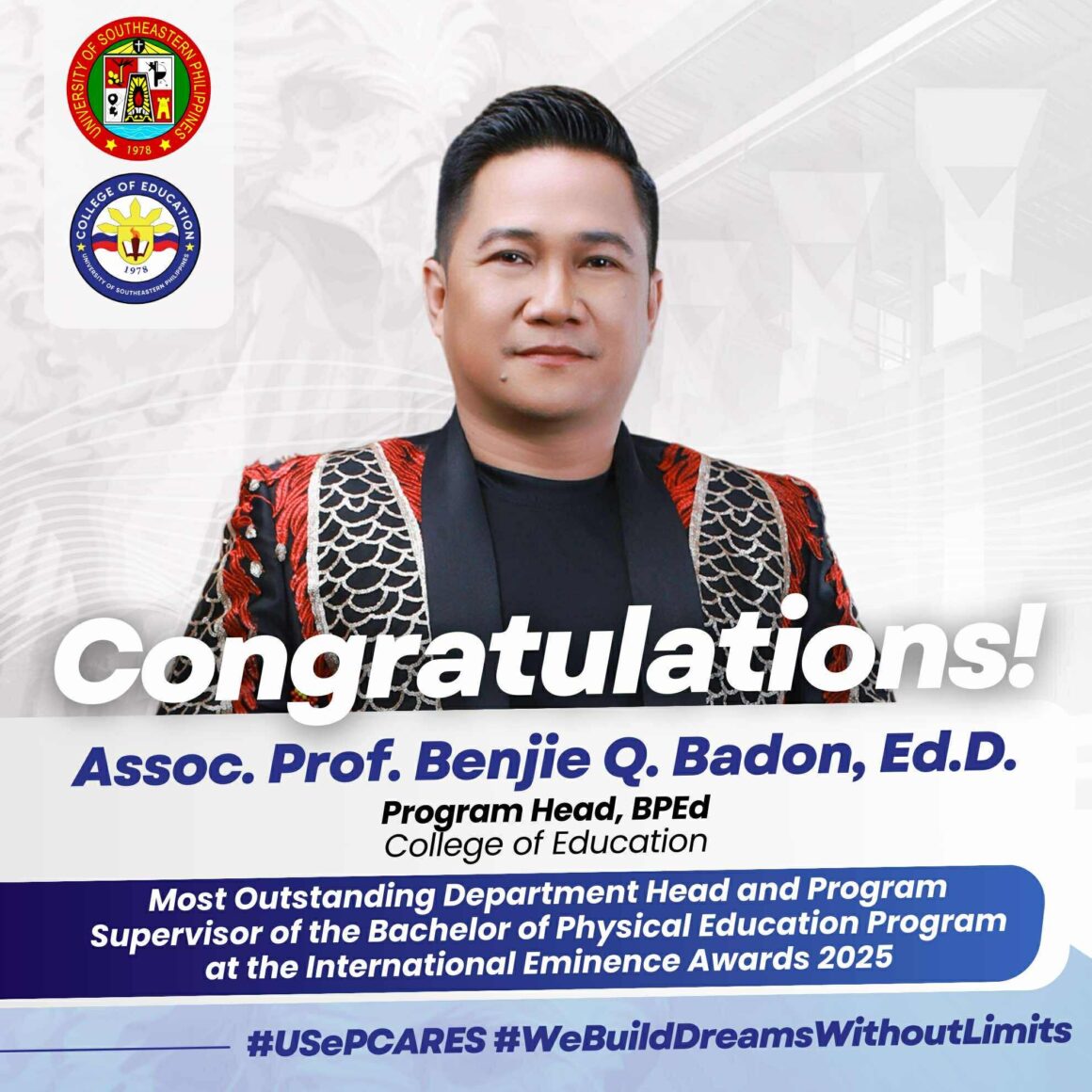 595222462_1308672687727722_3173139226186256560_n Dr. Benjie Q. Badon honored as most outstanding department head at International Eminence Awards 2025