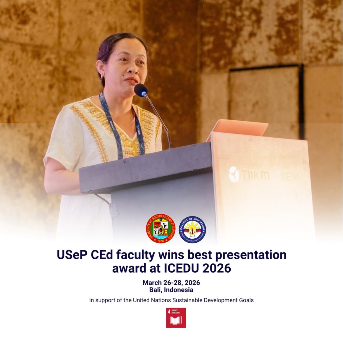 mA'AM dAISY USeP CEd faculty wins best presentation award at ICEDU 2026