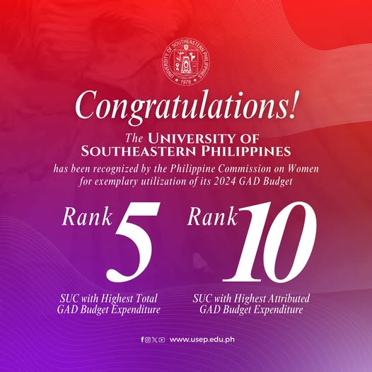 548196028_1213804864112434_283272909903514340_n USeP among top SUCs in 2024 GAD budget performance