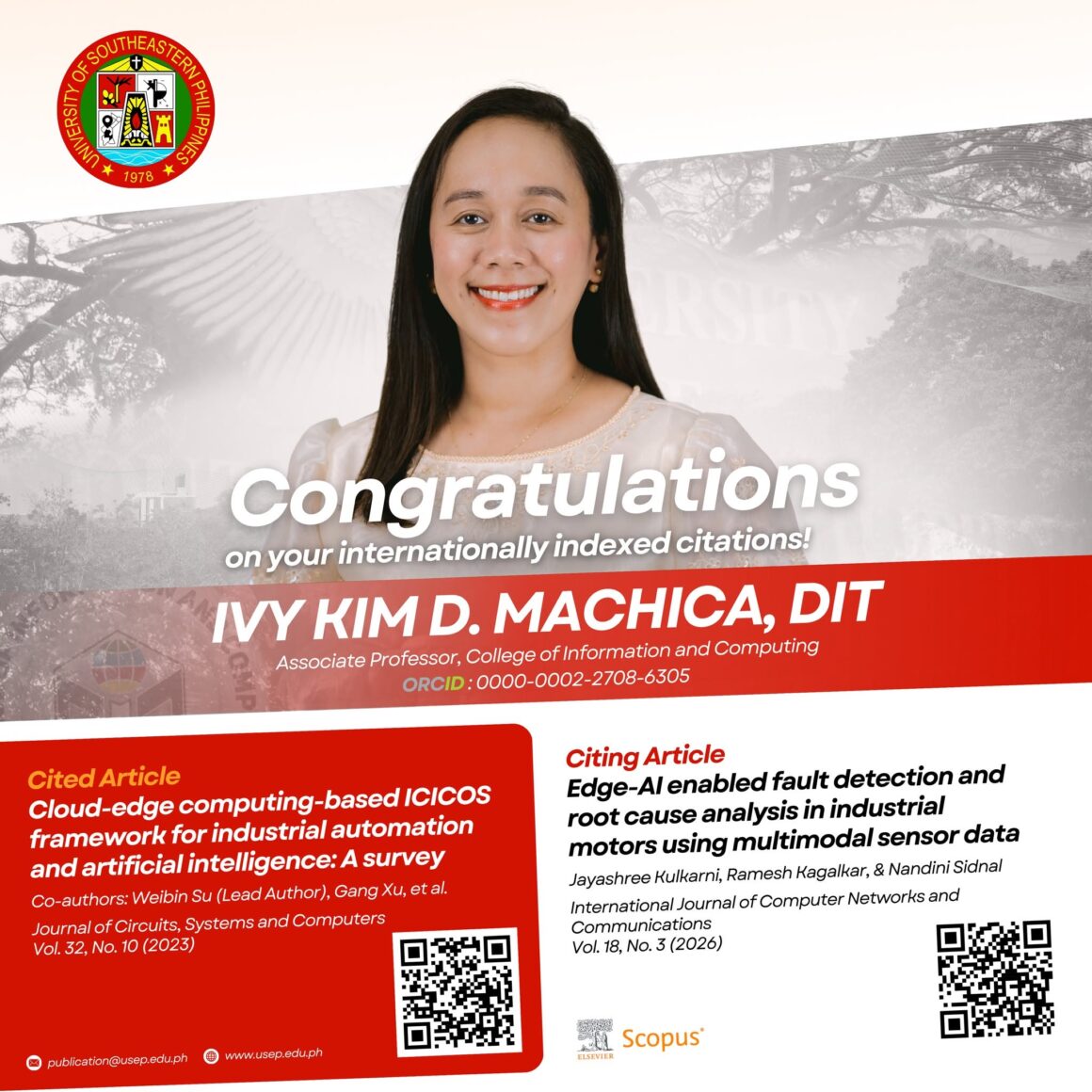 Congratulations to Dr. Ivy Kim D. Machica of the College of Information and Computing (CIC)