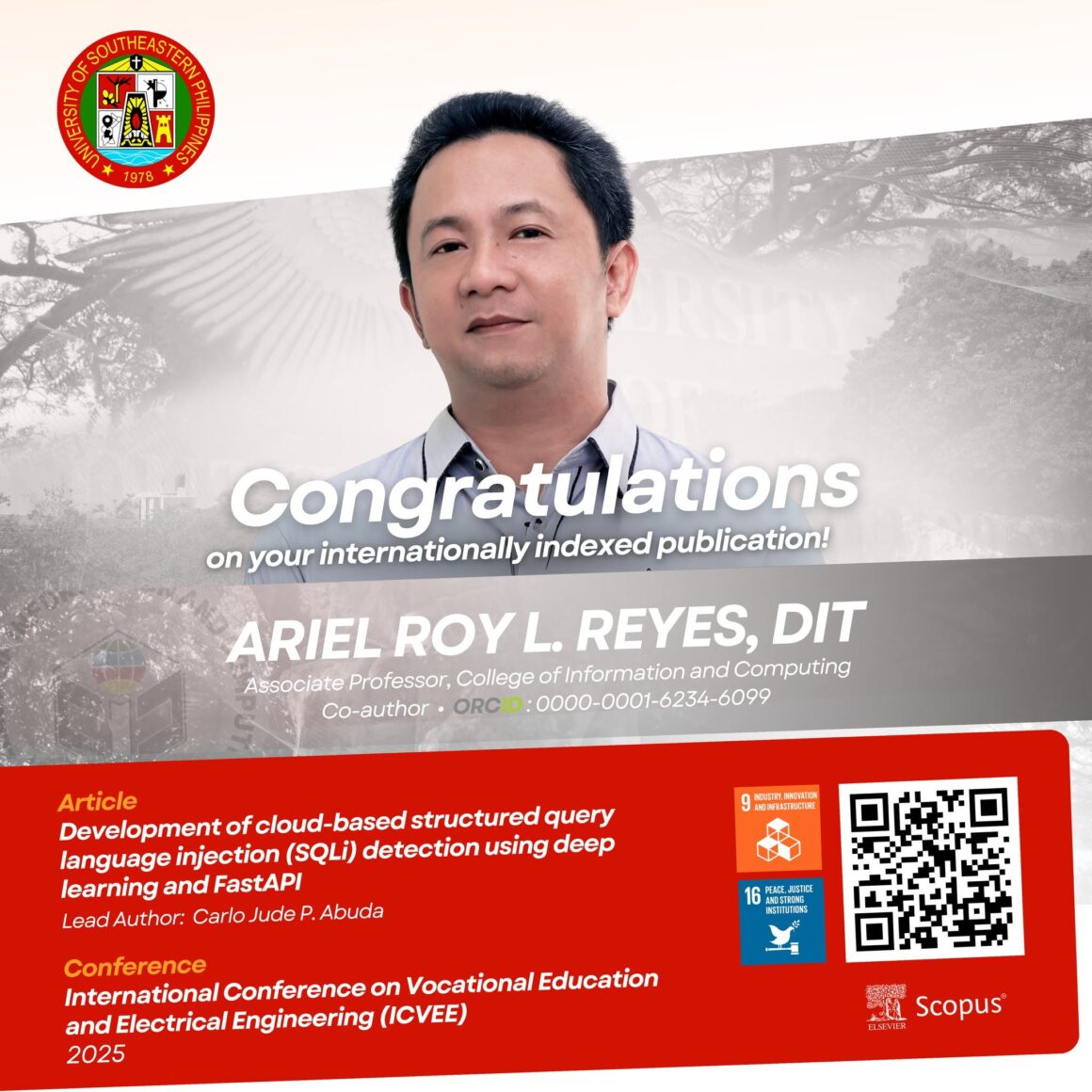 2 πΎπππππΌππππΌπππππ | Congratulations to Mr. Carlo Jude P. Abuda, graduate student, and Dr. Ariel Roy L. Reyes, faculty, of the College of Information and Computing (CIC) on their international publication in a Scopus-indexed conference proceedings, published by IEEE. This article marks Mr. Abudaβs sixth publication and Dr. Reyesβ second in 2025. β