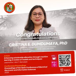 3 πΎπππππΌππππΌπππππ | Congratulations to Dr. Cristina E. Dumdumaya of the College of Information and Computing (CIC) on her international publication in a Scopus-indexed conference proceedings, published by IEEE. This article marks her second publication in 2025.