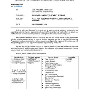 𝐎𝐕𝐏𝐑𝐃𝐄 𝐌𝐞𝐦𝐨 No. 0206-2026: Call for Research Proposals for External Funding