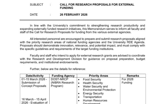 OVPRDE Memo No. 0206-2026 Call for Research Proposals for External Funding-1 ππππππ πππ¦π¨ No. 0206-2026: Call for Research Proposals for External Funding