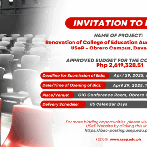 [𝗜𝗡𝗩𝗜𝗧𝗔𝗧𝗜𝗢𝗡 𝗧𝗢 𝗕𝗜𝗗] Renovation of College of Education Audio Visual Room, USeP – Obrero Campus, Davao City
