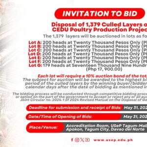 [𝗜𝗡𝗩𝗜𝗧𝗔𝗧𝗜𝗢𝗡 𝗧𝗢 𝗕𝗜𝗗] Disposal of Culled Layers of CEDU Poultry Production Project