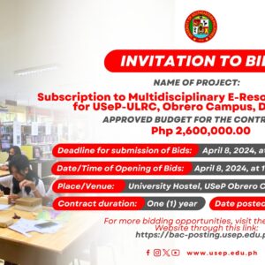 [𝗜𝗡𝗩𝗜𝗧𝗔𝗧𝗜𝗢𝗡 𝗧𝗢 𝗕𝗜𝗗] Subscription to Multidisciplinary E-Resources Database for USeP-ULRC, Obrero Campus, Davao City