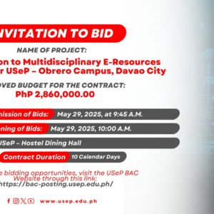 [𝗜𝗡𝗩𝗜𝗧𝗔𝗧𝗜𝗢𝗡 𝗧𝗢 𝗕𝗜𝗗] Subscription to Multidisciplinary E-Resources Database for USeP – Obrero Campus, Davao City