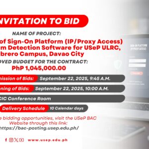 [𝗜𝗡𝗩𝗜𝗧𝗔𝗧𝗜𝗢𝗡 𝗧𝗢 𝗕𝗜𝗗] Subscription of Sign-On Platform (IP/Proxy Access) and Plagiarism Detection Software for USeP-ULRC, Obrero Campus, Davao City