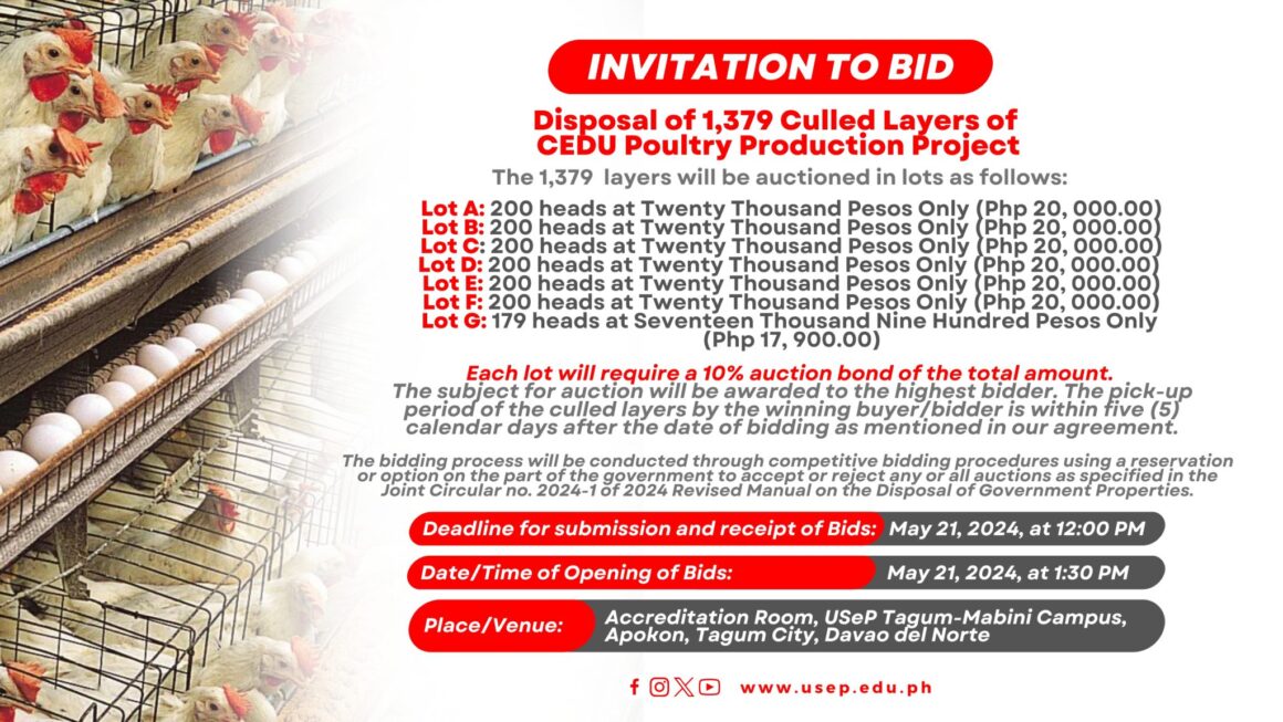 [𝗜𝗡𝗩𝗜𝗧𝗔𝗧𝗜𝗢𝗡 𝗧𝗢 𝗕𝗜𝗗] Disposal of Culled Layers of CEDU Poultry Production Project
