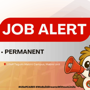 USeP Job Hiring! USeP is in need of one (1) teaching personnel for the USeP College of Agriculture and Related Sciences, Tagum-Mabini Campus