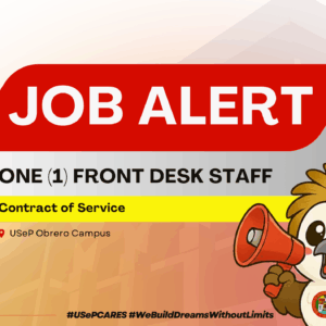 USeP Job Hiring! USeP is in need of one (1) non-teaching personnel for USeP Resource Management Division/ University Hotel – Obrero Campus