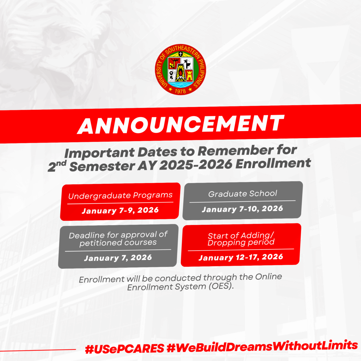 2026-Graphics Important Dates for Second Semester AY 2025-2026 Enrollment